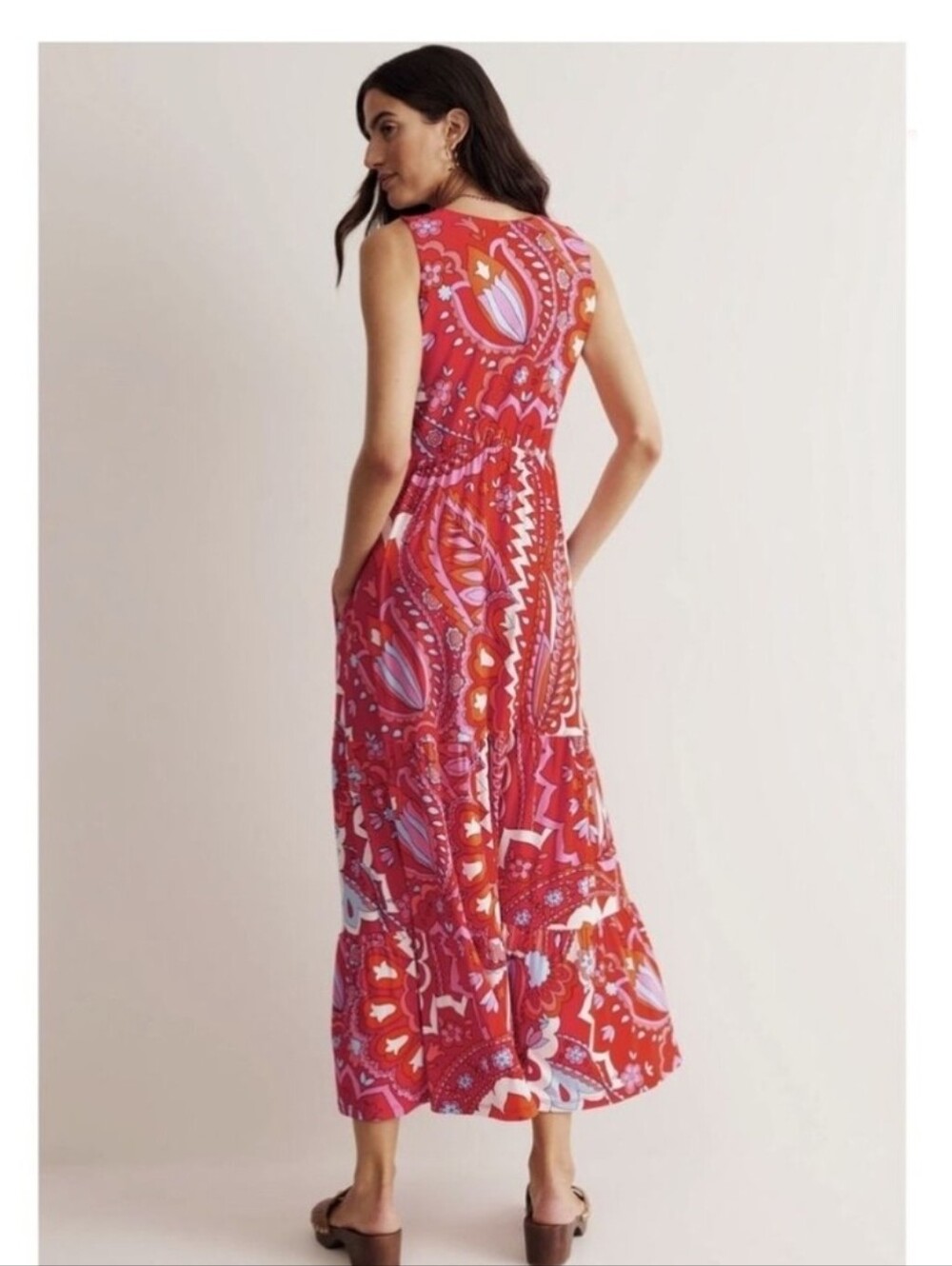 Boden Pink & Red Paisley Maxi Dress Size 8R - Picture 2 of 7